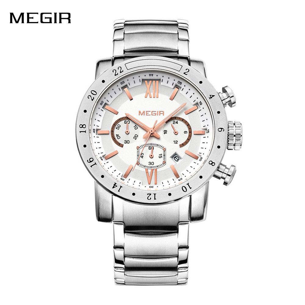 Watches Not Smartwatch - MEGIR ステンレススチール カジュアル腕時計 メンズ 防水 発光ダイヤル