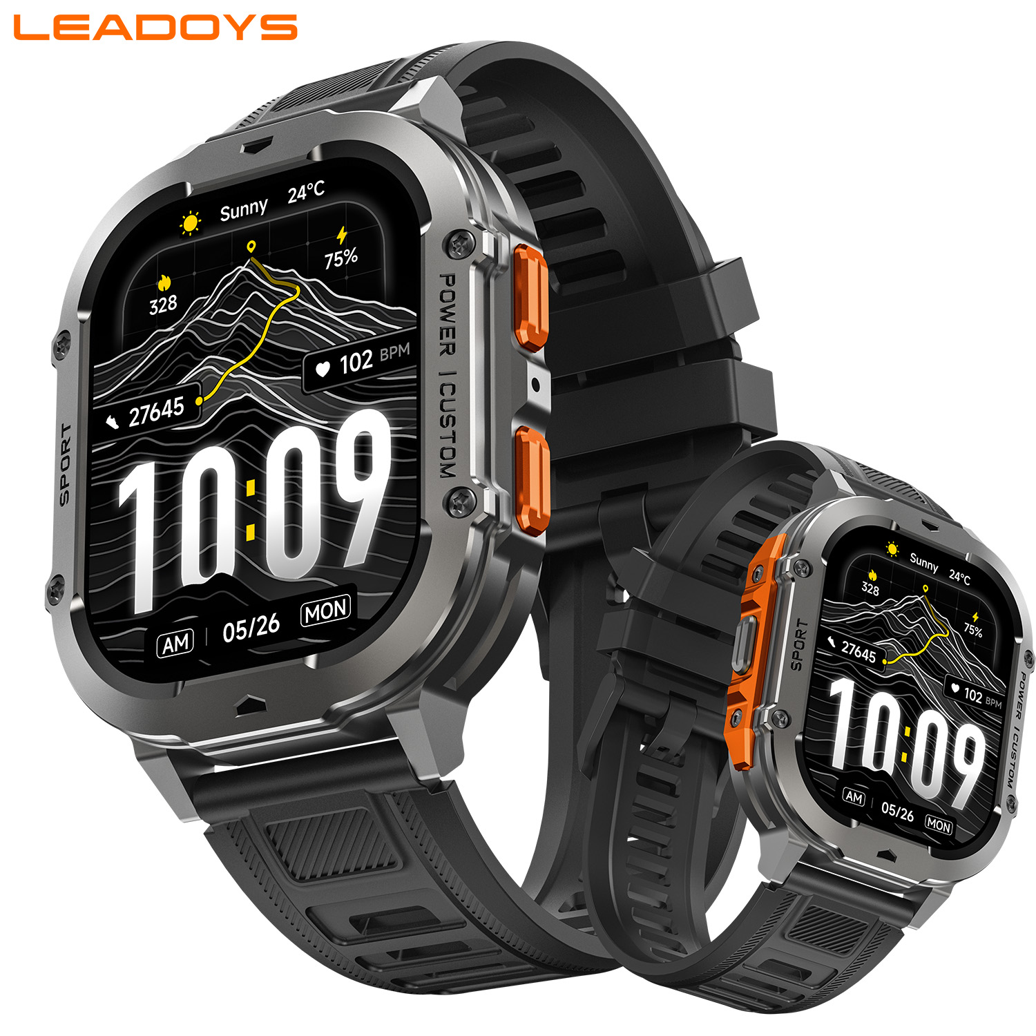 Watch X7 - 新登場！ LEADOYS X7 メンズ向け頑丈なスマートウォッチ、1000mバッテリー、超長時間スタンバイ、BT通話、防水、AMOLED HDタッチスクリーン
