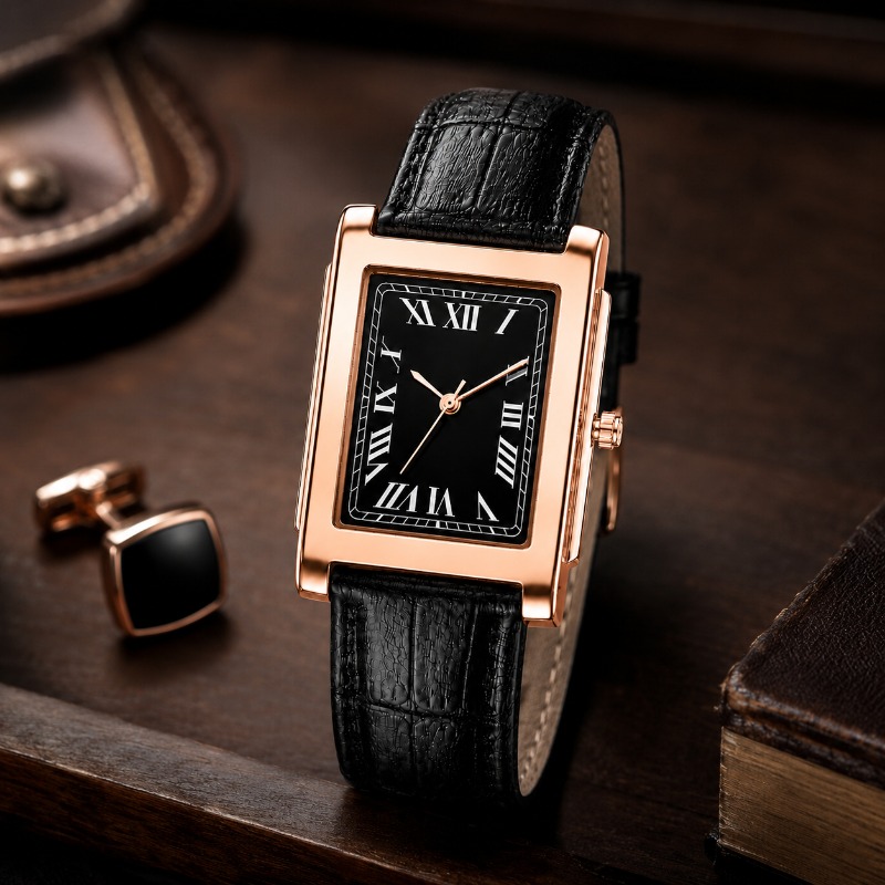 Smartwatch Square Watches For Men - クラシックなビジネスメンズウォッチ、スクエア型ローマ数字文字盤、レザーベルト、アナログ男性用クォーツ腕時計、エレガントなドレスウォッチ。