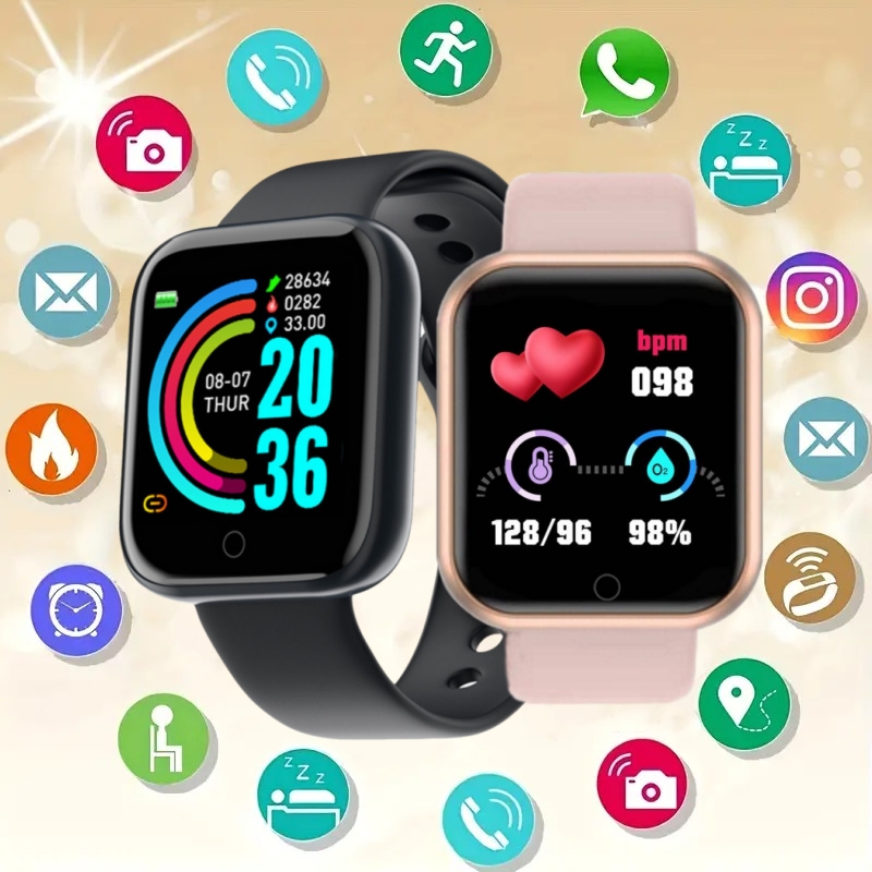 Smartwatch Watches For Girls - 男性と女性のためのスマートウォッチ、音楽制御付きスマートウォッチ、メッセージリマインダー、時計アラーム、フィットネストラッカー、カロリー距離、子供のための時計、y68 d20