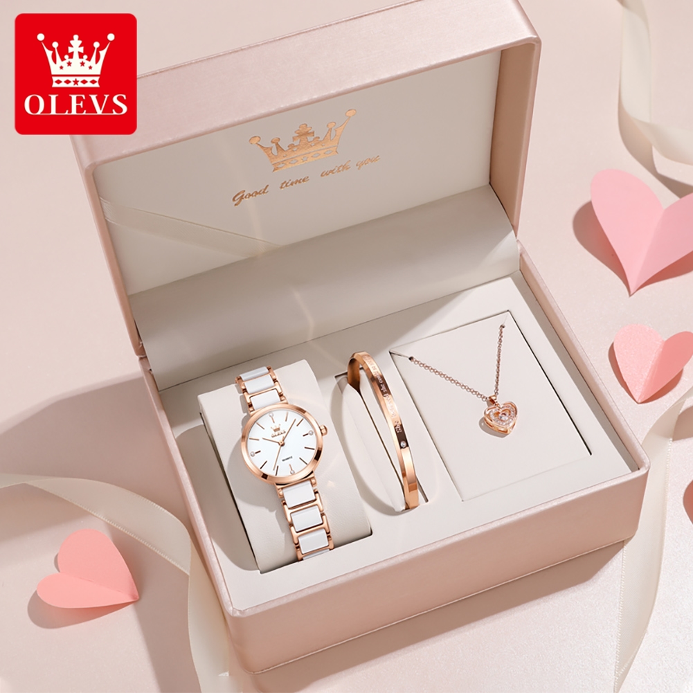 Replacement Watch Bracelet - OLEVSレディース腕時計5877高級エレガントクォーツ腕時計防水夜光セラミックストラップレディース腕時計ブレスレットセットギフトボックス時計