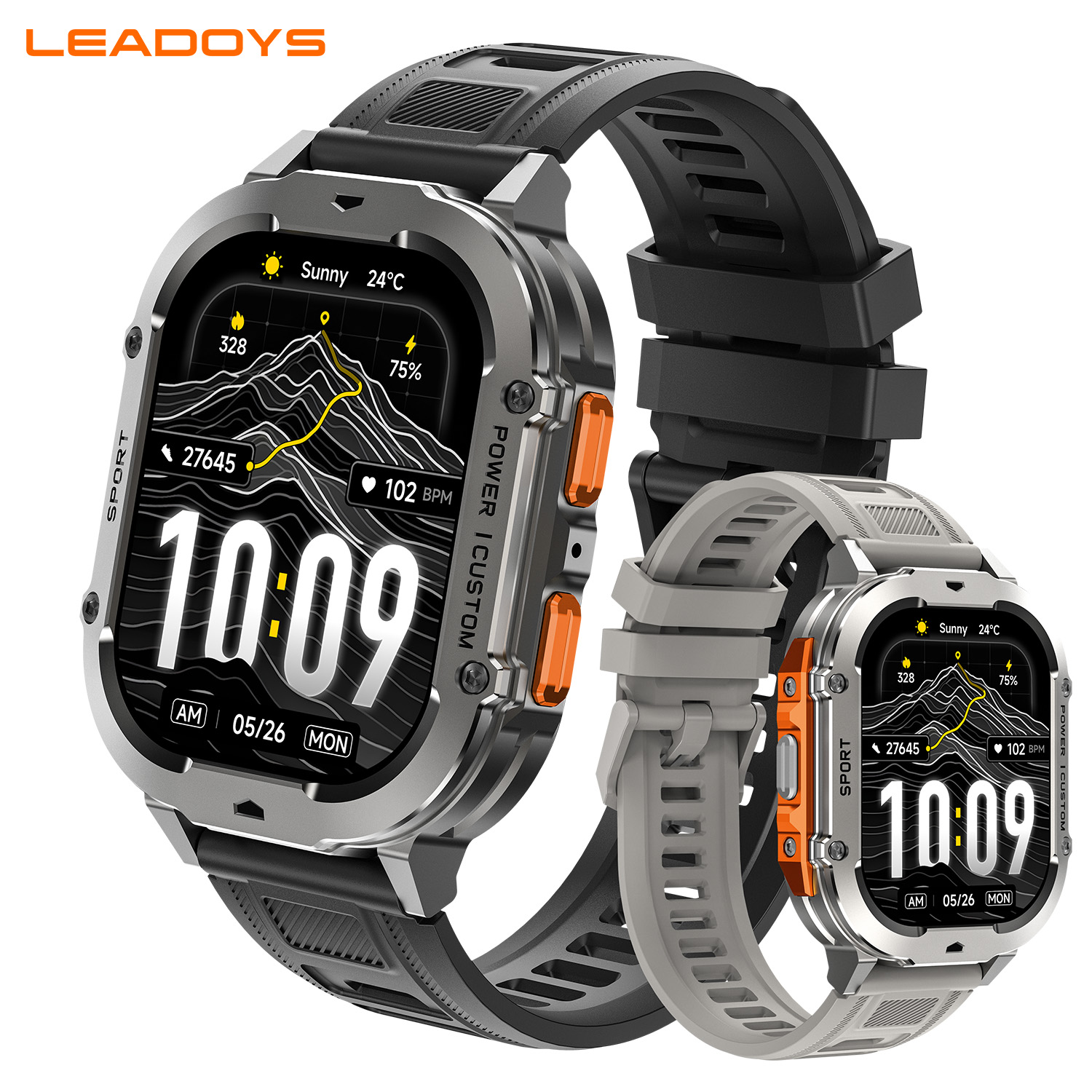 Watch X7 - LEADOYS X7 アウトドアスマートウォッチ、100日間スタンバイ、1000mAhバッテリー、120種類以上のスポーツフィットネストラッキング、24時間365日健康トラッキング