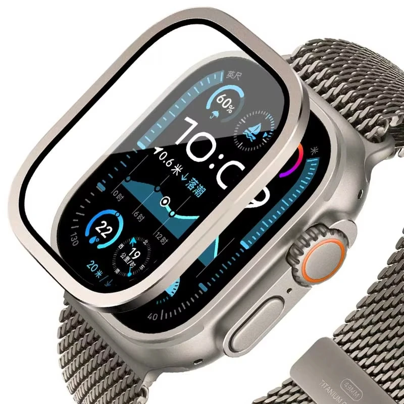 Smartwatch Watches Gift For Men - Apple Watch Ultra 49mm 用強化ガラス チタンメタルフレーム