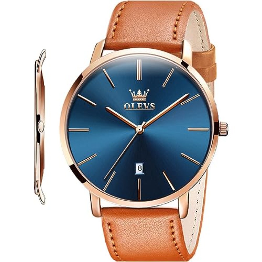 Smartwatch Digital Watches For Men - OLEVS メンズレザーウォッチブラック超薄型 6.5 ミリメートルミニマリストドレスファッションシンプルカジュアル防水日付時計男性用