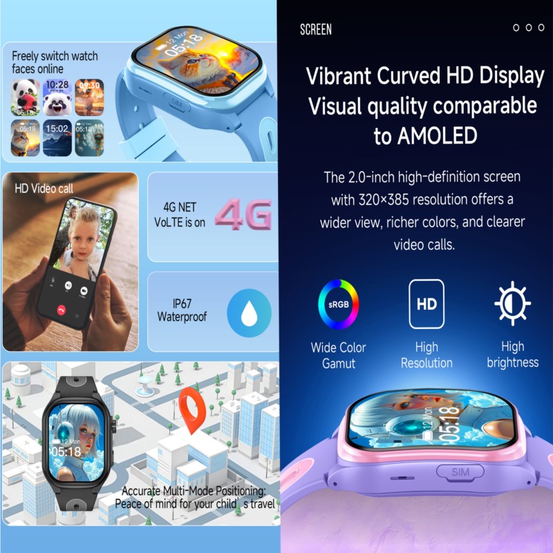 子供用4Gスマートウォッチ、2.0インチHD画面、2+16G - Smartwatch Watches For Girls のレビューと価格
