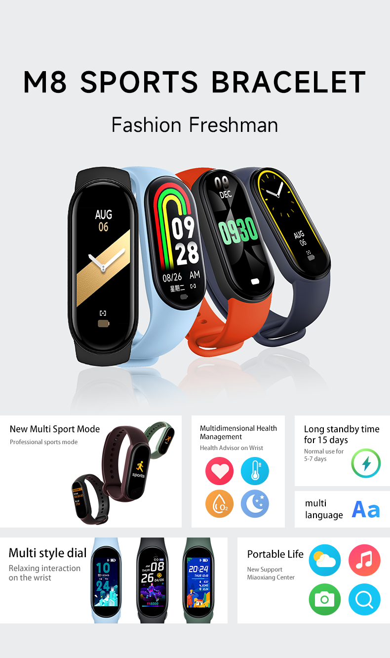 M8 スマートウォッチ男性女性フィットネススマートブレスレッ - Smartwatch Digital Watches For Men のレビューと価格