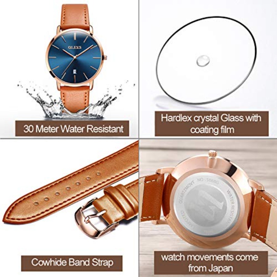 OLEVS メンズレザーウォッチブラック超薄型 6.5 ミリ - Smartwatch Digital Watches For Men のレビューと価格