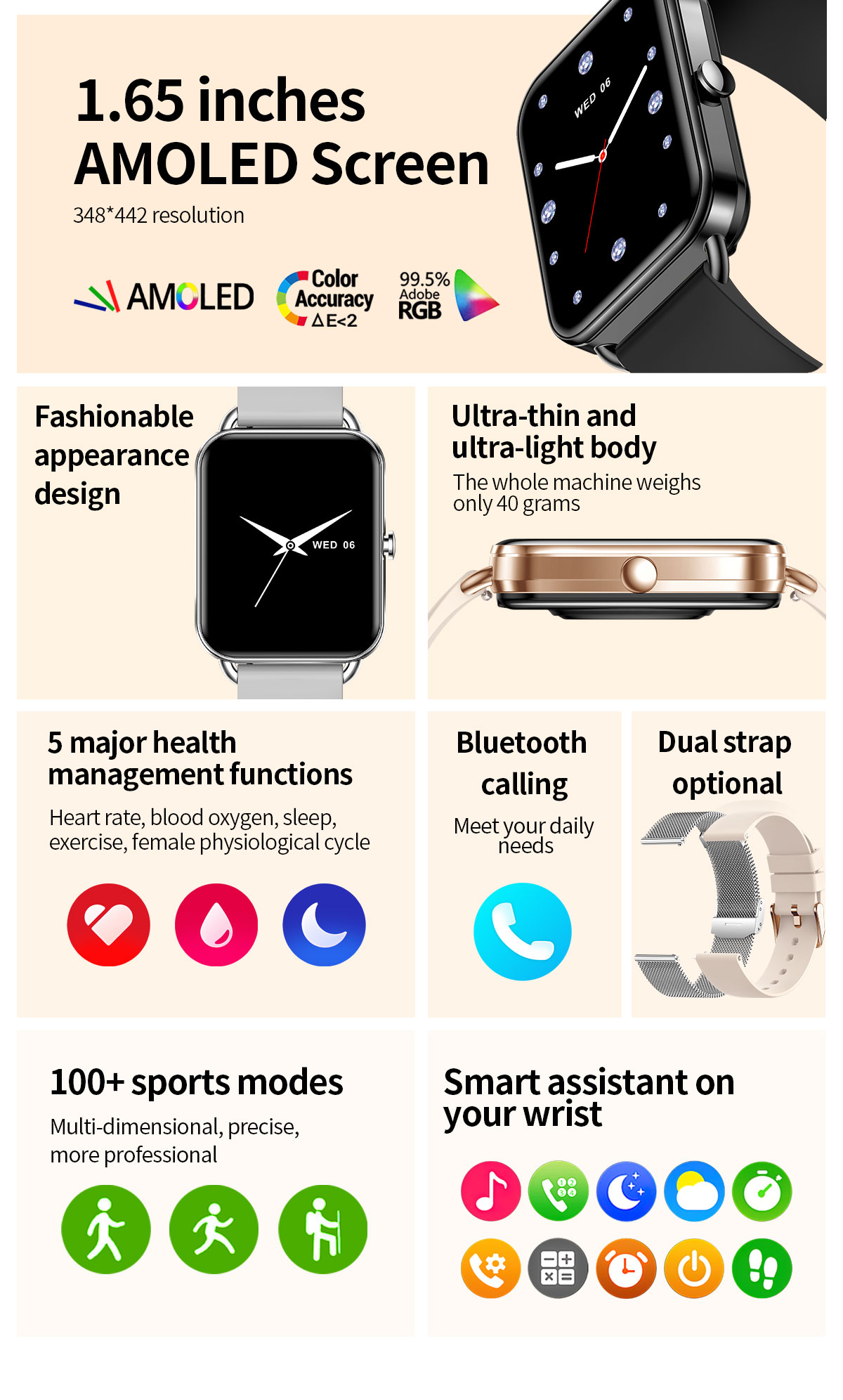 2024 スマートウォッチ Android 電話 1.65  - Smartwatch New Watches 2025 のレビューと価格