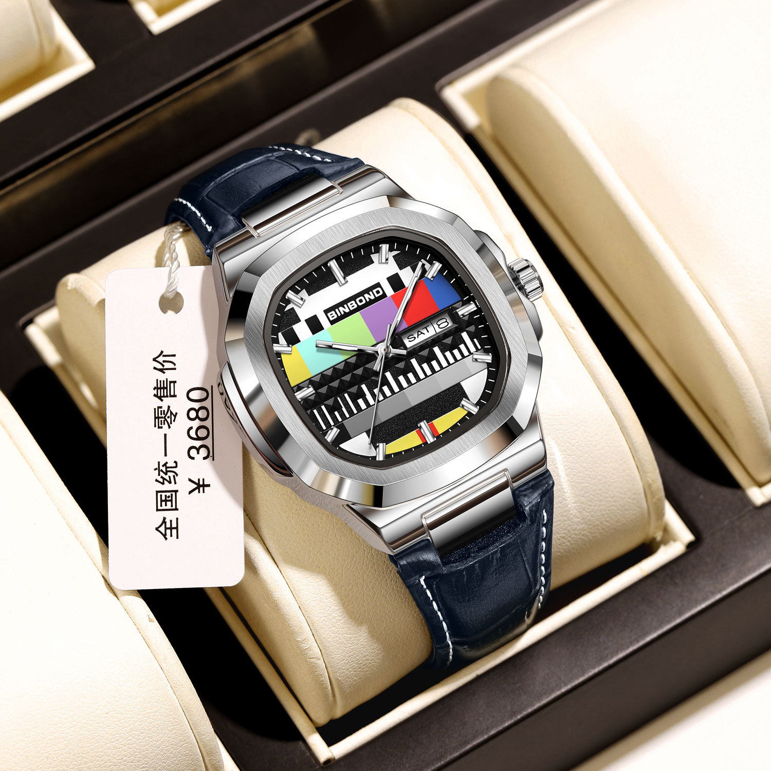 BINBOND 本物のスクエアウォッチ男性用レザーノスタルジ - Smartwatch Square Watches For Men のレビューと価格